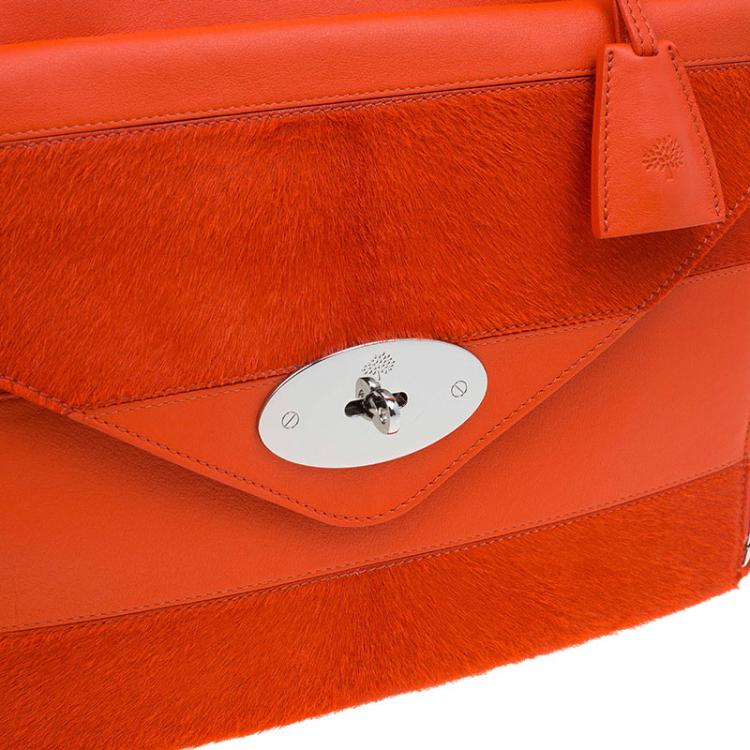Pre Owned Mulberry Orange Calfhair Stripe and Leather Willow Tote