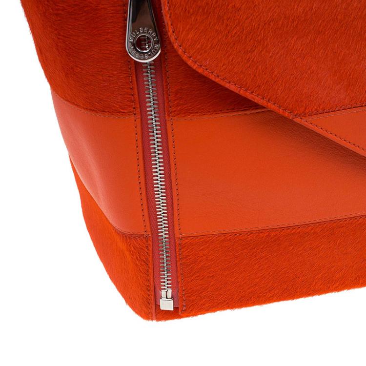 Pre Owned Mulberry Orange Calfhair Stripe and Leather Willow Tote