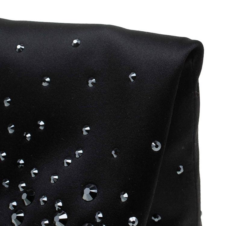 Pre Owned Mulberry Black Satin Embellished Clemmie Clutch