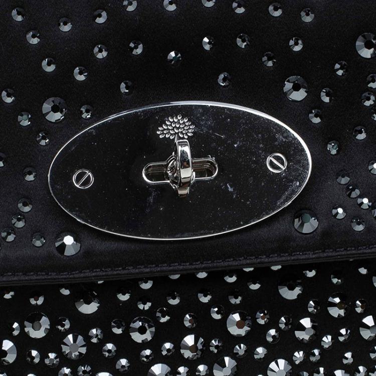 Pre Owned Mulberry Black Satin Embellished Clemmie Clutch