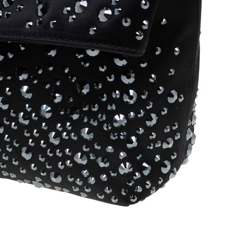 Pre Owned Mulberry Black Satin Embellished Clemmie Clutch