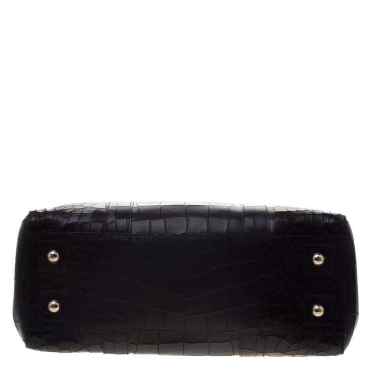 Pre Owned Mulberry Black Croc Embossed Leather Bayswater Satchel