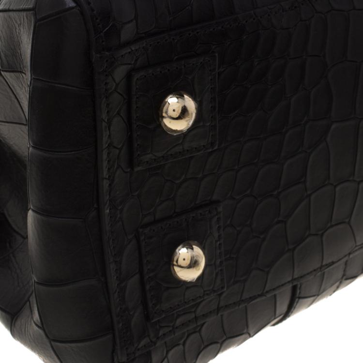 Pre Owned Mulberry Black Croc Embossed Leather Bayswater Satchel