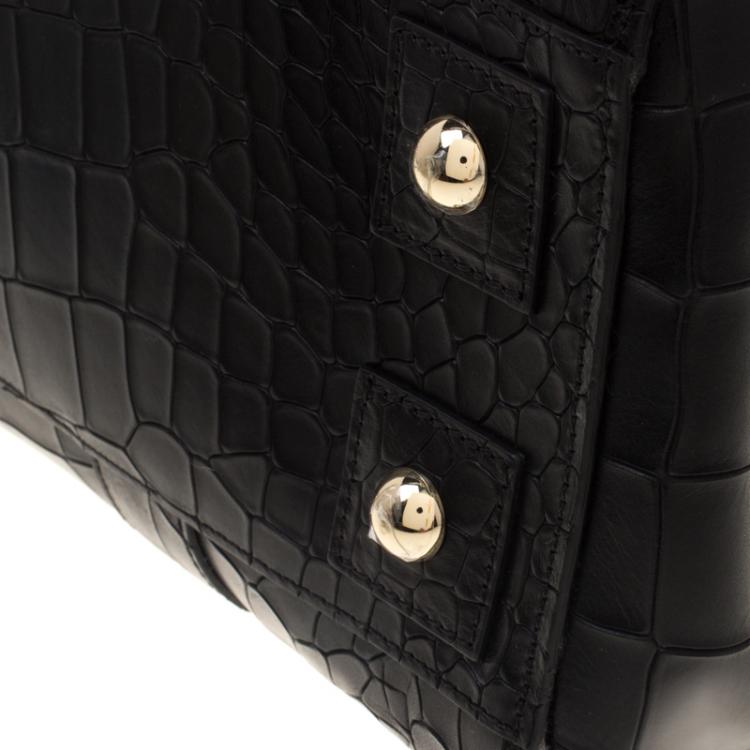Pre Owned Mulberry Black Croc Embossed Leather Bayswater Satchel