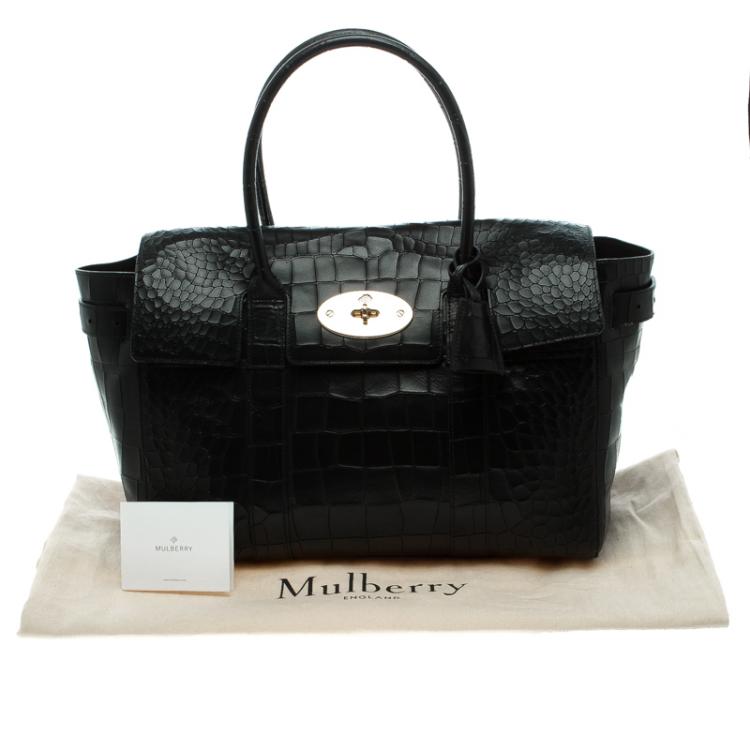 Pre Owned Mulberry Black Croc Embossed Leather Bayswater Satchel