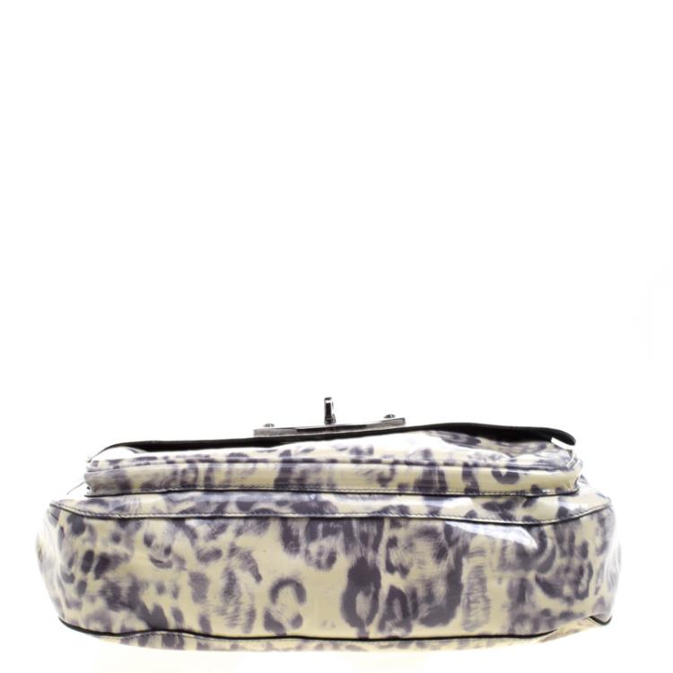 Pre Owned Mulberry Grey/Cream Leopard Print Patent Leather Bayswater Shoulder Bag