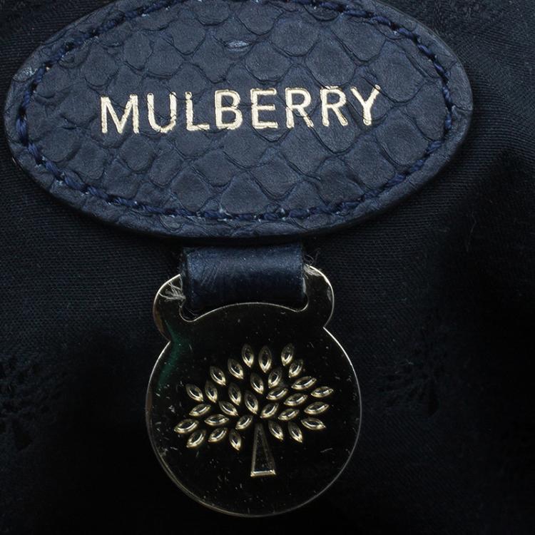 Pre Owned Mulberry Blue Pebbled Snake Print Alexa Shoulder Bag