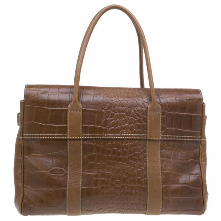 مملوكة مسبقًا Mulberry Brown Croc Embossed Leather Bayswater Satchel