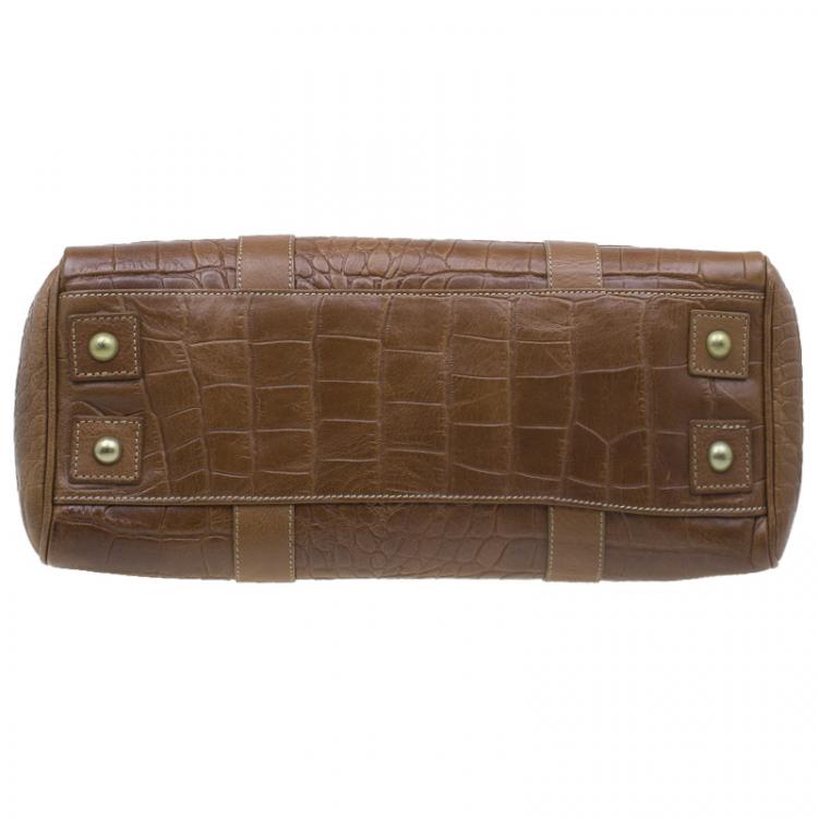 مملوكة مسبقًا Mulberry Brown Croc Embossed Leather Bayswater Satchel
