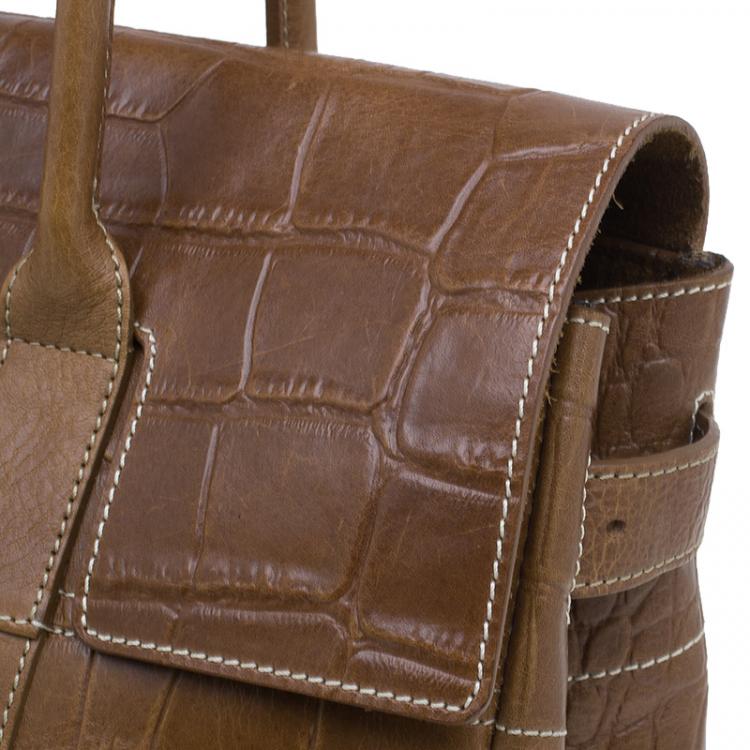 مملوكة مسبقًا Mulberry Brown Croc Embossed Leather Bayswater Satchel