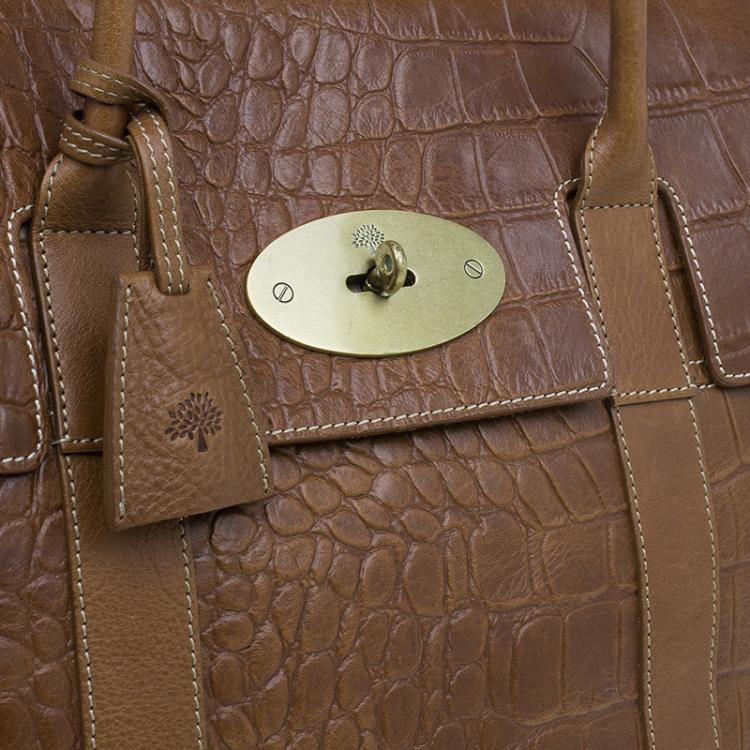 مملوكة مسبقًا Mulberry Brown Croc Embossed Leather Bayswater Satchel
