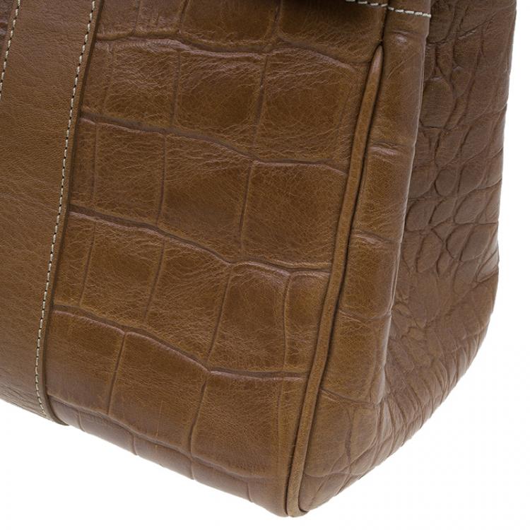 مملوكة مسبقًا Mulberry Brown Croc Embossed Leather Bayswater Satchel