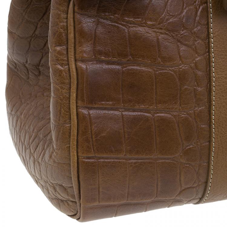 مملوكة مسبقًا Mulberry Brown Croc Embossed Leather Bayswater Satchel