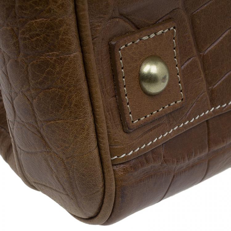 مملوكة مسبقًا Mulberry Brown Croc Embossed Leather Bayswater Satchel