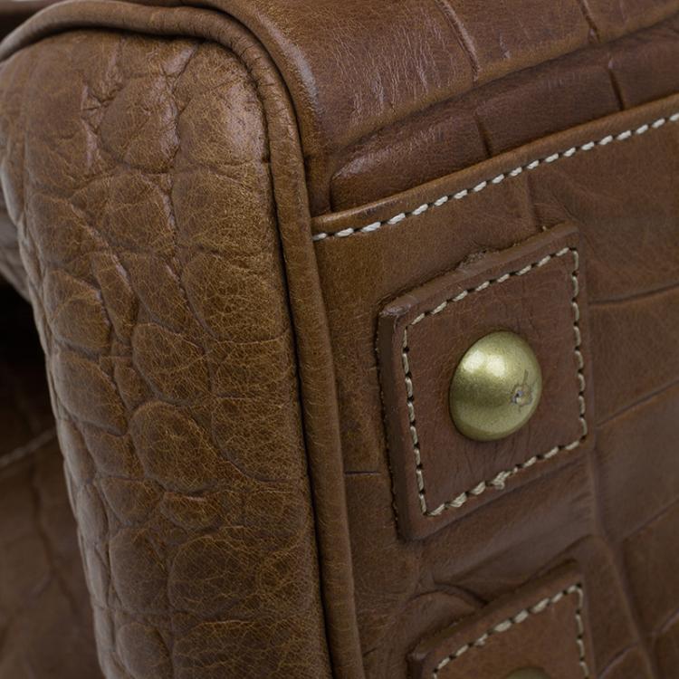 مملوكة مسبقًا Mulberry Brown Croc Embossed Leather Bayswater Satchel