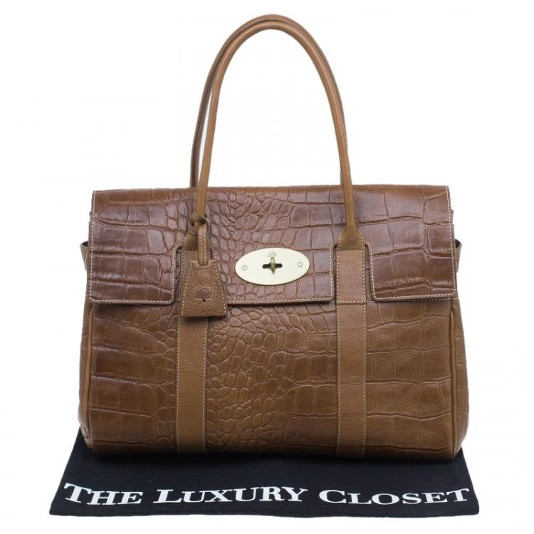 مملوكة مسبقًا Mulberry Brown Croc Embossed Leather Bayswater Satchel