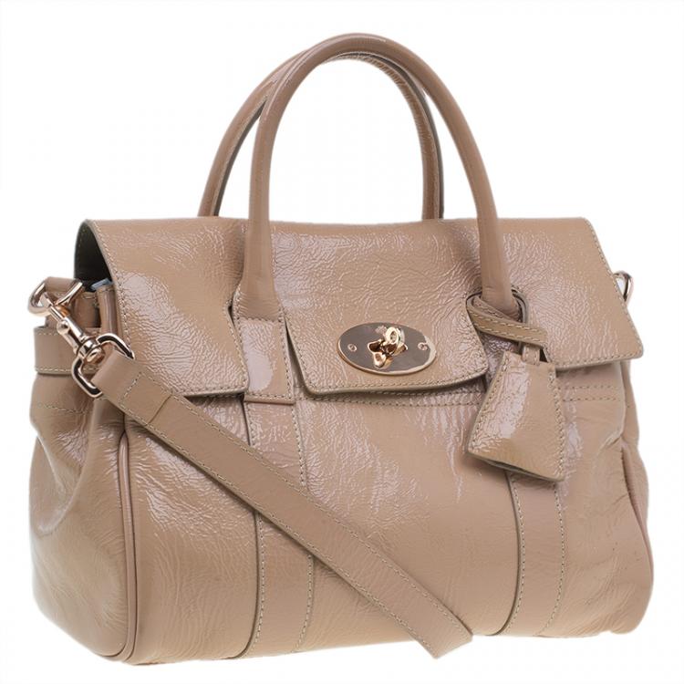 Pre Owned Mulberry Blush Pink Wrinkled Patent Leather Small Bayswater Satchel