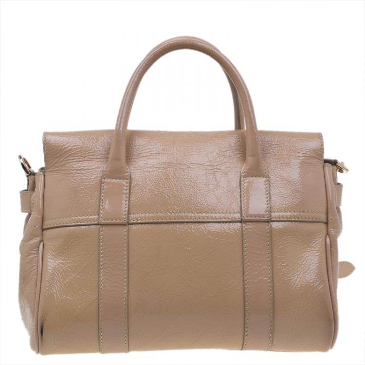 Pre Owned Mulberry Blush Pink Wrinkled Patent Leather Small Bayswater Satchel