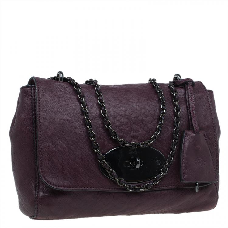 Pre Owned Mulberry Plum Snake Embossed Leather Small Lily Shoulder Bag