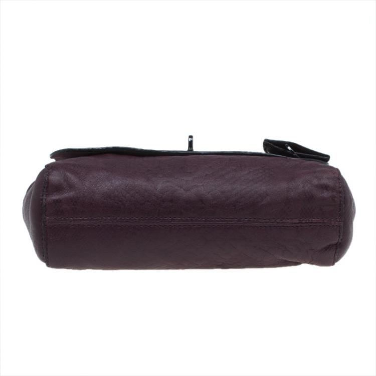 Pre Owned Mulberry Plum Snake Embossed Leather Small Lily Shoulder Bag