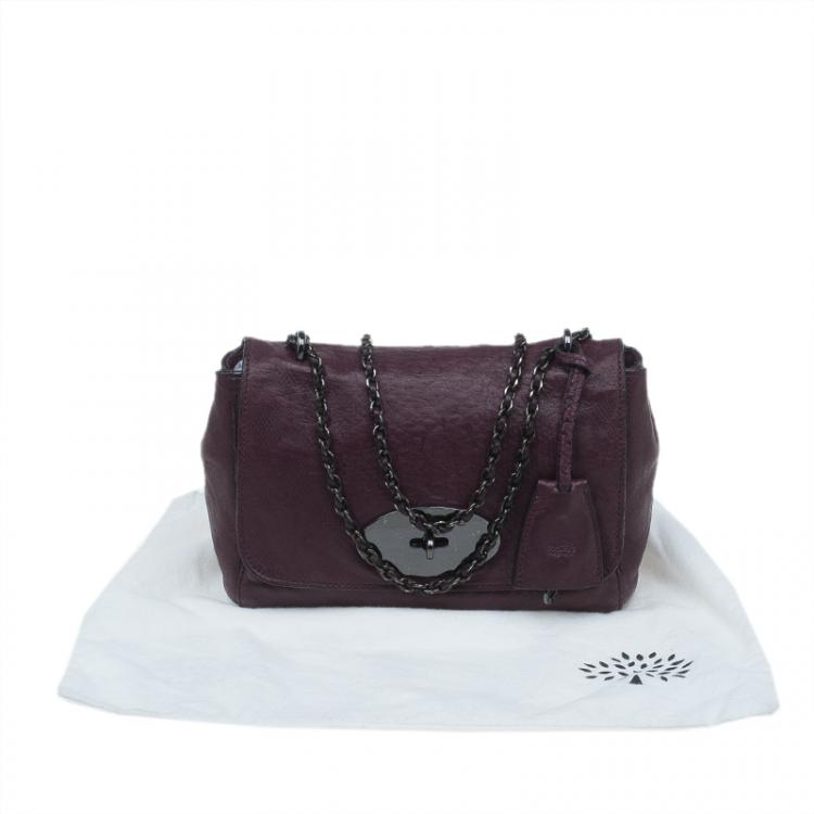 Pre Owned Mulberry Plum Snake Embossed Leather Small Lily Shoulder Bag