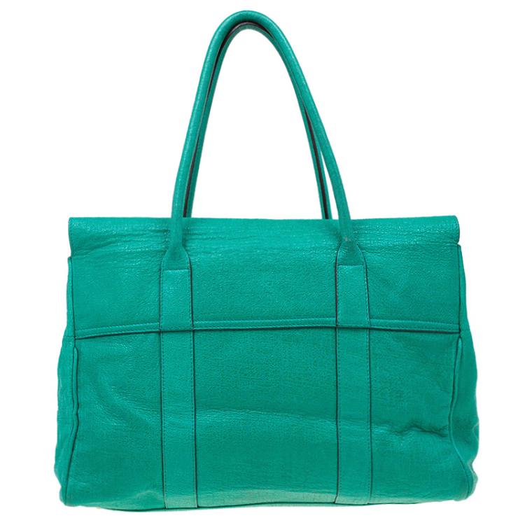 Pre Owned Mulberry Green Sparkle Tweed Leather Bayswater Satchel
