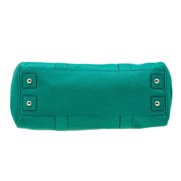 Pre Owned Mulberry Green Sparkle Tweed Leather Bayswater Satchel