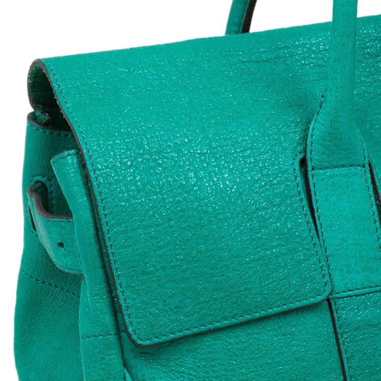 Pre Owned Mulberry Green Sparkle Tweed Leather Bayswater Satchel