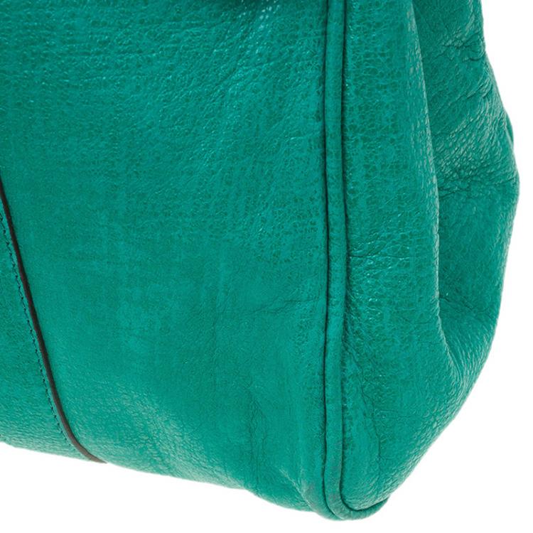 Pre Owned Mulberry Green Sparkle Tweed Leather Bayswater Satchel