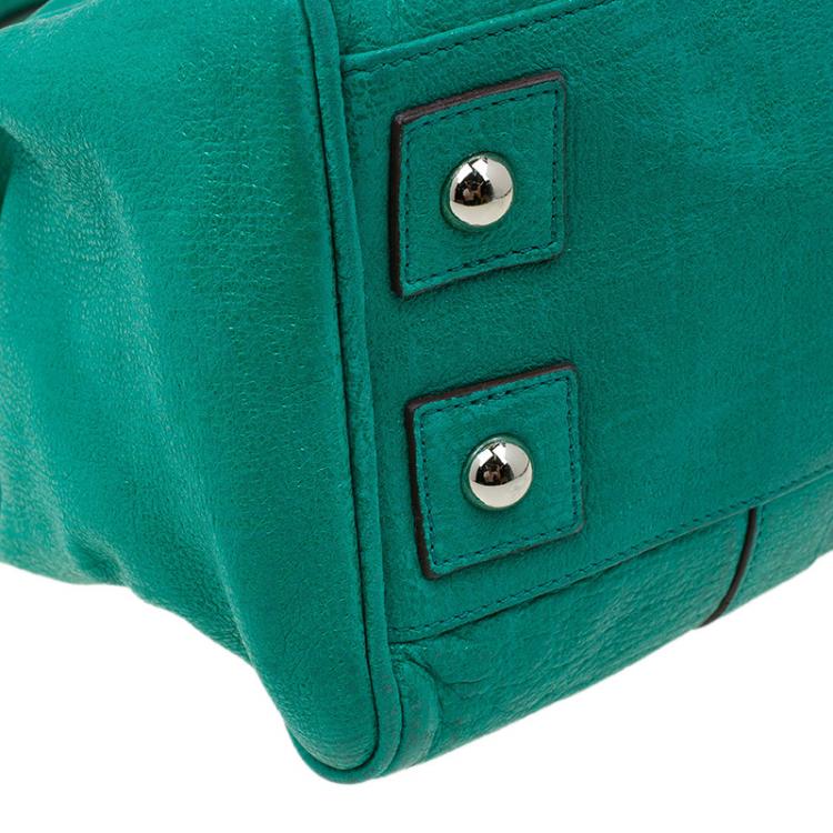 Pre Owned Mulberry Green Sparkle Tweed Leather Bayswater Satchel