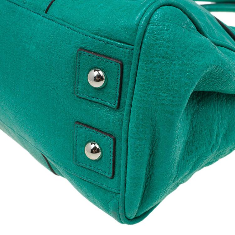 Pre Owned Mulberry Green Sparkle Tweed Leather Bayswater Satchel