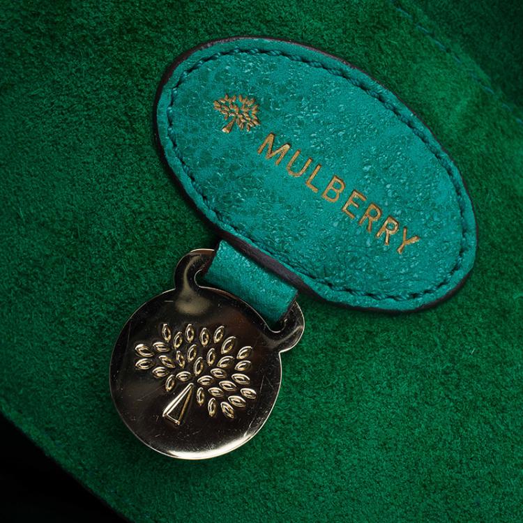 Pre Owned Mulberry Green Sparkle Tweed Leather Bayswater Satchel