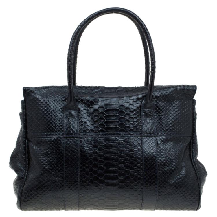 مملوكة مسبقًا Mulberry Black Silky Snake Shine Print Leather Bayswater Satchel
