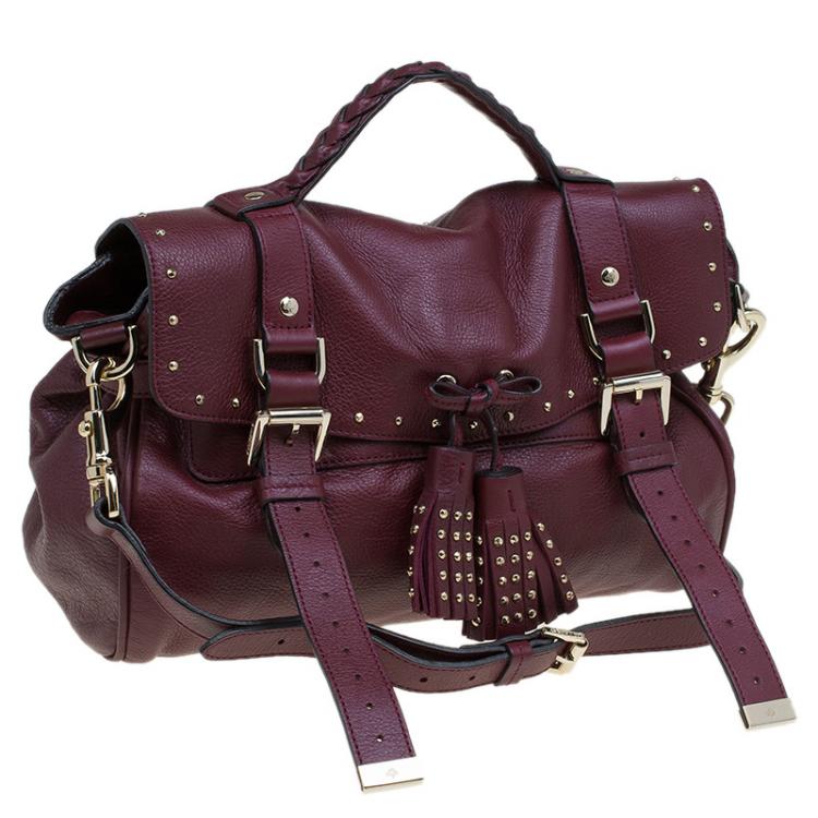 Pre Owned Mulberry Burgundy Leather Studded Tassel Alexa Satchel