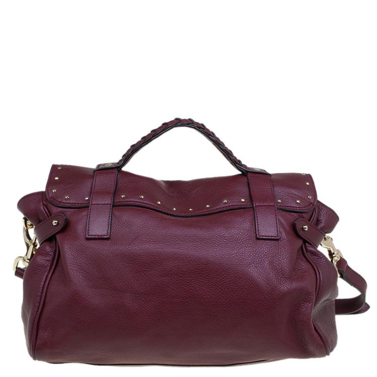 Pre Owned Mulberry Burgundy Leather Studded Tassel Alexa Satchel