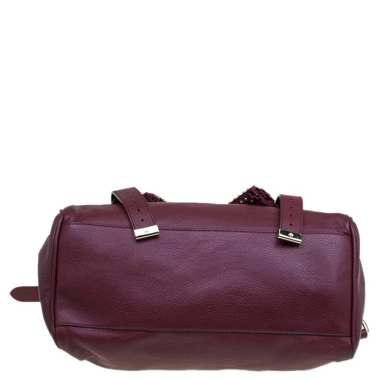 Pre Owned Mulberry Burgundy Leather Studded Tassel Alexa Satchel