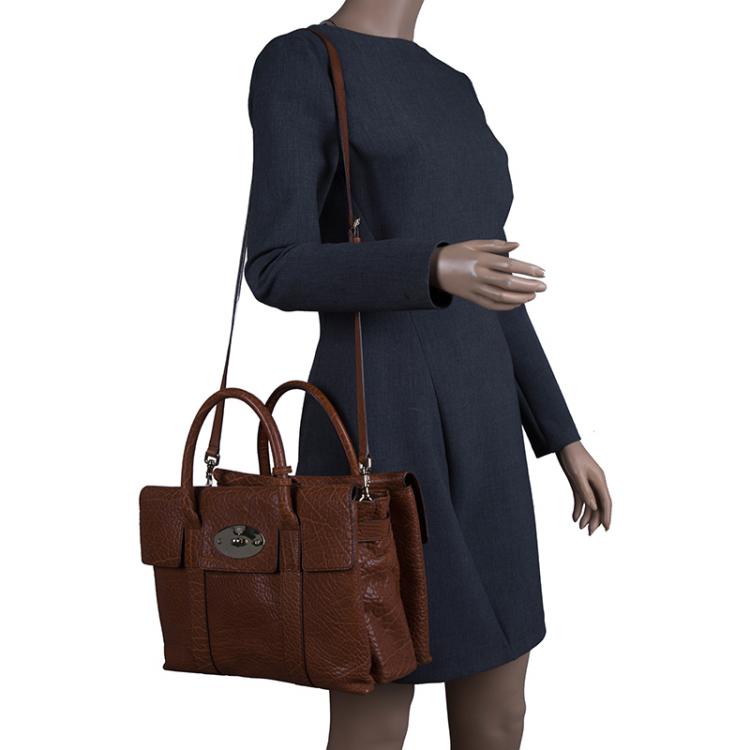 Pre Owned Mulberry Brown Pebbled Leather Double Sided Bayswater Satchel