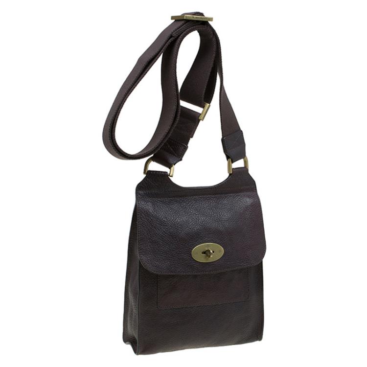 Pre Owned Mulberry Dark Brown Leather Antony Crossbody Bag