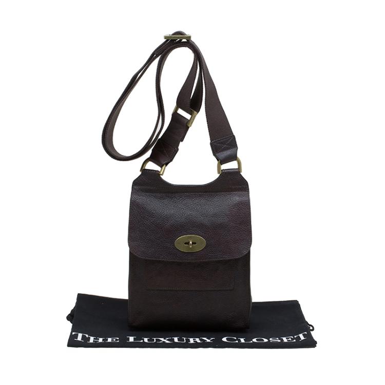 Pre Owned Mulberry Dark Brown Leather Antony Crossbody Bag