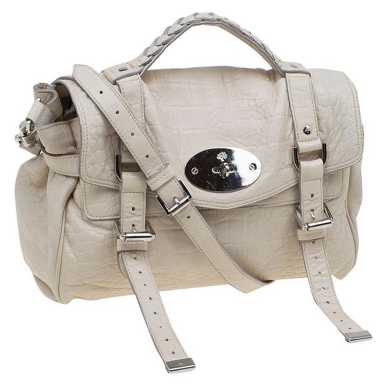Pre Owned Mulberry Cream Croc Embossed Leather Limited Edition Alexa Shoulder Bag