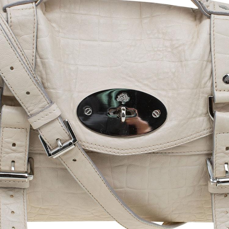 Pre Owned Mulberry Cream Croc Embossed Leather Limited Edition Alexa Shoulder Bag