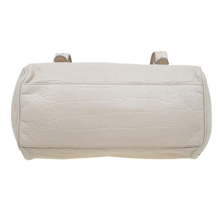 Pre Owned Mulberry Cream Croc Embossed Leather Limited Edition Alexa Shoulder Bag