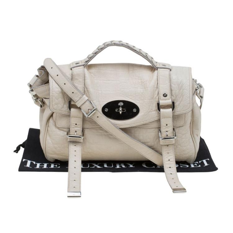 Pre Owned Mulberry Cream Croc Embossed Leather Limited Edition Alexa Shoulder Bag
