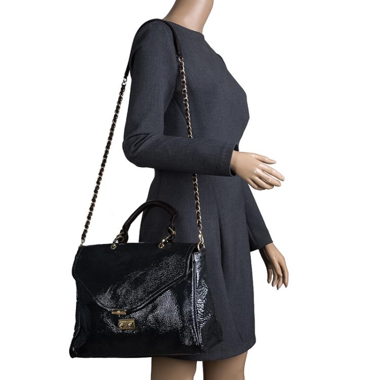Pre Owned Mulberry Black Patent Leather Neely Top Handle Bag