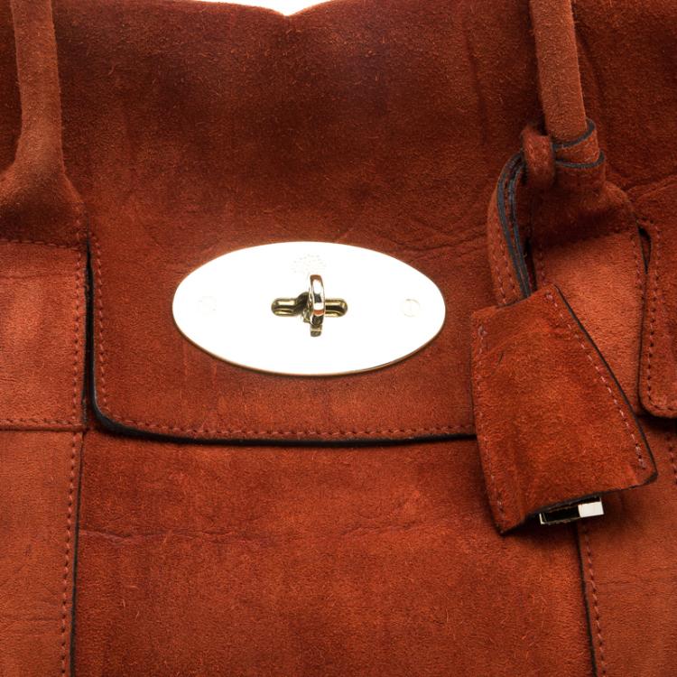Pre Owned Mulberry Orange Croc Embossed Suede Bayswater Satchel