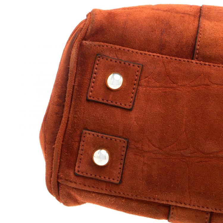 Pre Owned Mulberry Orange Croc Embossed Suede Bayswater Satchel