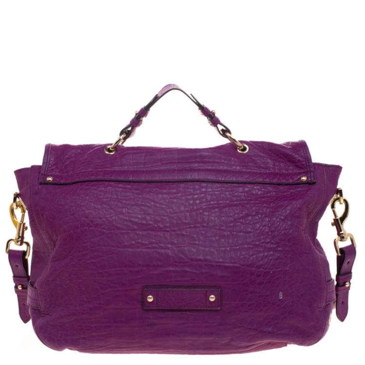 Pre Owned Mulberry Purple Croc Embossed Leather Tillie Satchel
