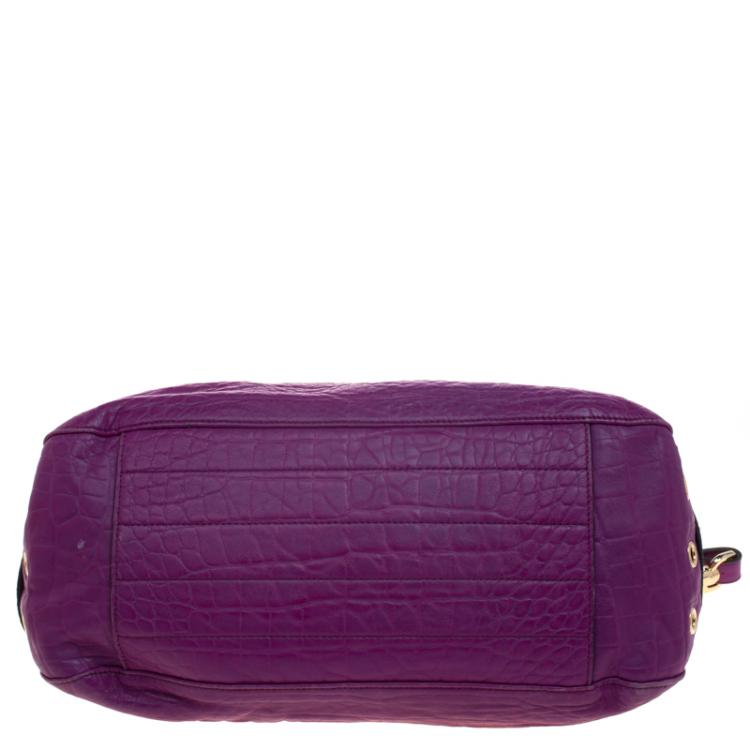 Pre Owned Mulberry Purple Croc Embossed Leather Tillie Satchel