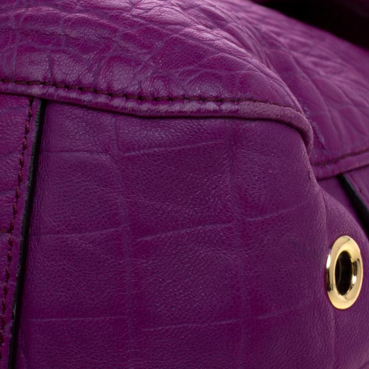 Pre Owned Mulberry Purple Croc Embossed Leather Tillie Satchel