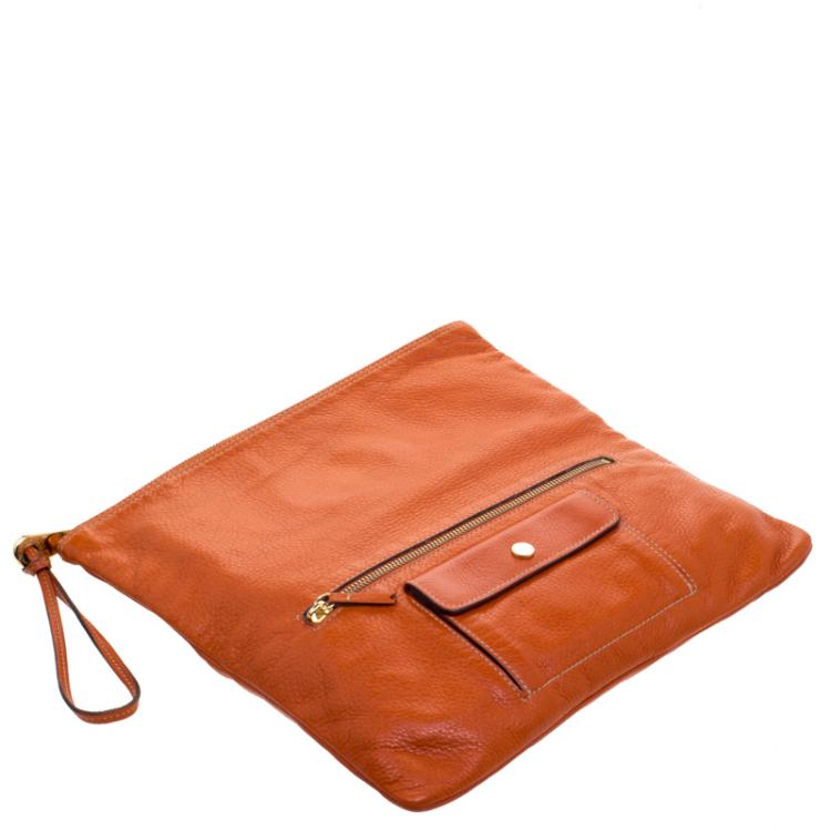 Pre Owned Mulberry Orange Leather Daria Fold-over Clutch 